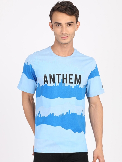 

ANTHEM Men Blue Printed Cotton Round Neck T-shirt