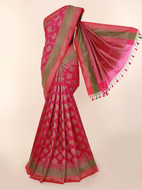 

Pothys Pink Art Silk Checked Banarasi Saree