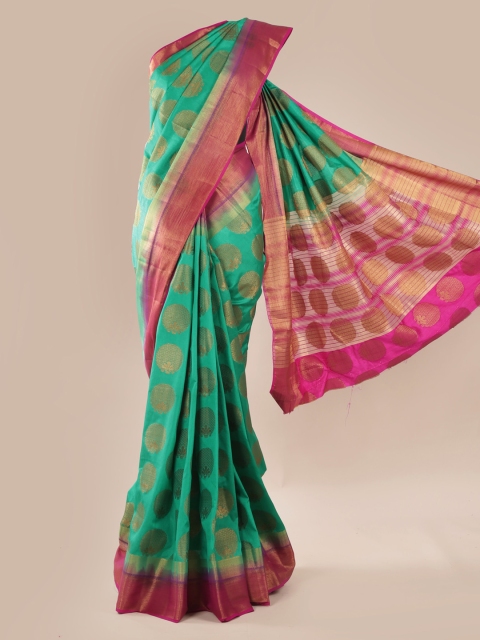

Pothys Green Checked Jute Silk Saree