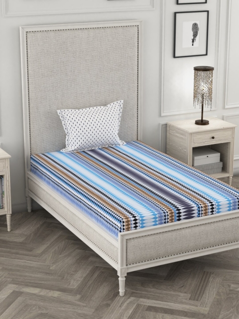 

Portico New York Blue & White Striped 144 TC Cotton 1 Single Bedsheet with 1 Pillow Cover