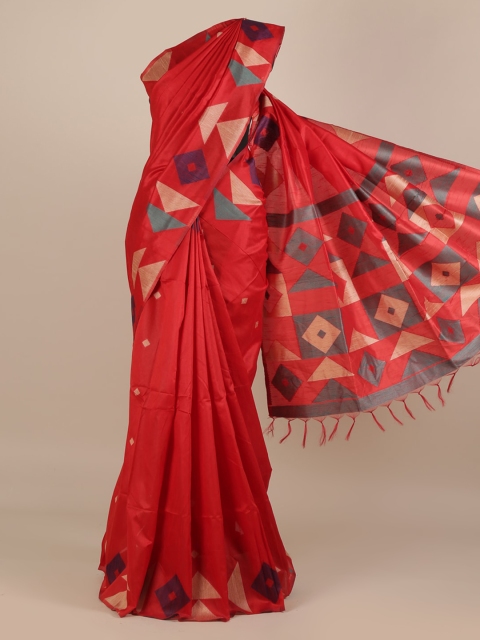 

Pothys Red & Cream-Coloured Jute Silk Woven Design Saree