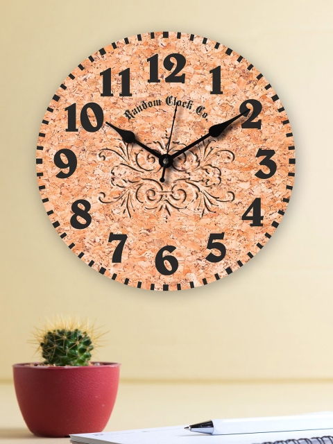 

RANDOM Brown & Black Printed 30.48 cm New Modern Rustic Wooden Analogue Wall Clock