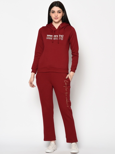 

METTLE Women Maroon Solid Tracksuit