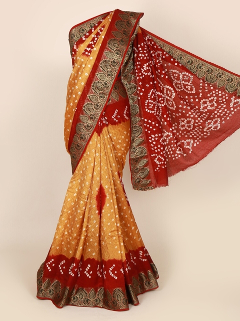 

Pothys Mustard & Maroon Art Silk Printed Banarasi Saree