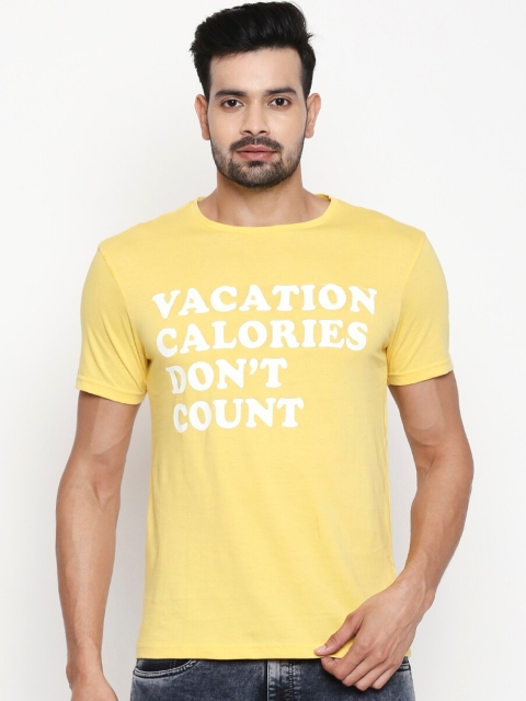 

People Men Yellow Printed Round Neck Pure Cotton T-shirt