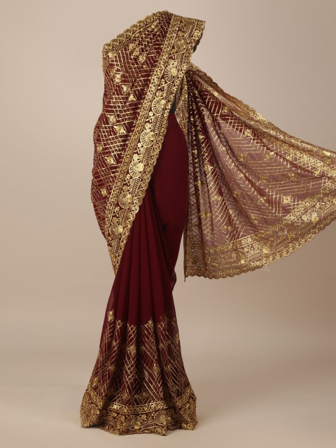 

Pothys Brown Embellished Poly Georgette Saree