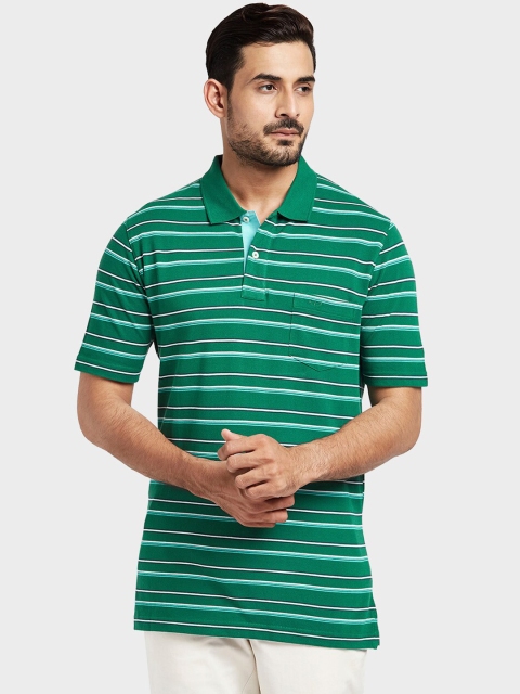 

ColorPlus Men Green Striped Polo Collar T-shirt
