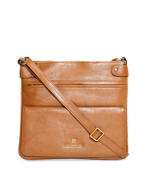 

EVER HYDE Tan Brown Solid Leather Sling Bag