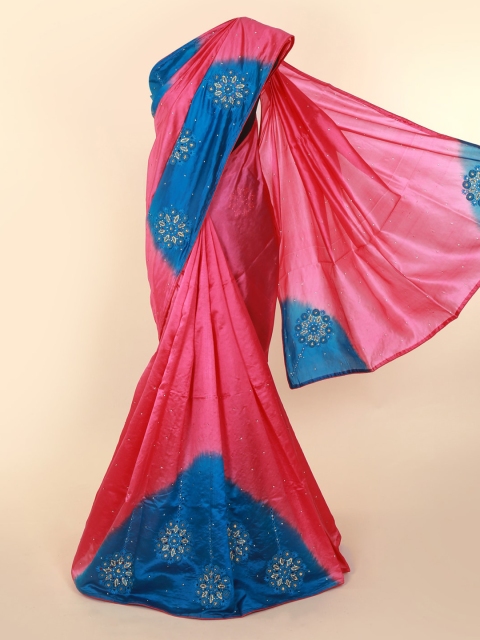 

Pothys Pink & Blue Jute Silk Embellished Saree