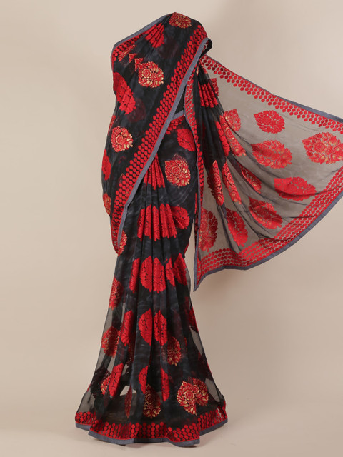 

Pothys Grey & Red Poly Chiffon Printed Saree