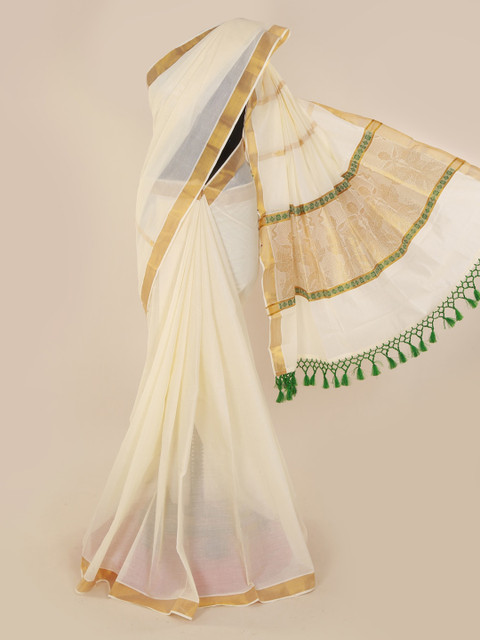 

Pothys Off-White Solid Saree
