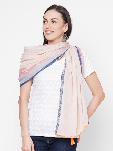 

Get Wrapped Women Pink & Blue Printed Scarf with Crochet and Tasselled Border