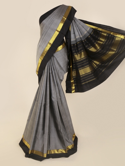 

Pothys Grey & Black Pure Silk Solid Kanjeevaram Saree