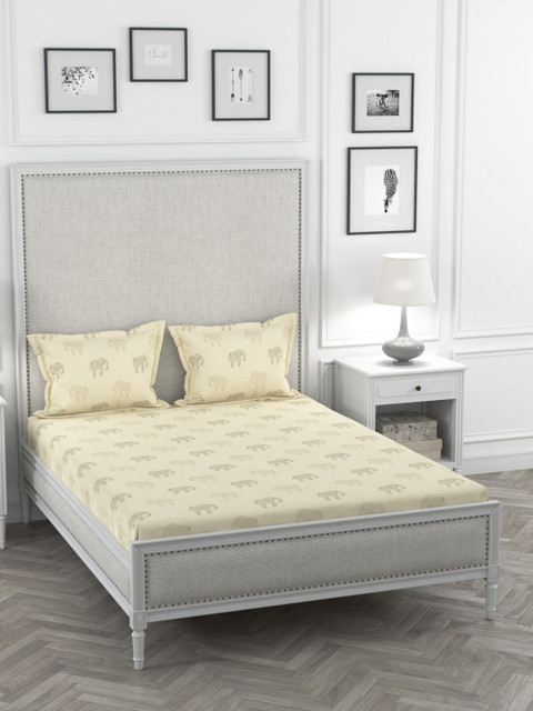 

Portico New York Cream-Coloured & Grey Flat 144 TC Cotton Double Bedsheet with 2 Pillow Covers