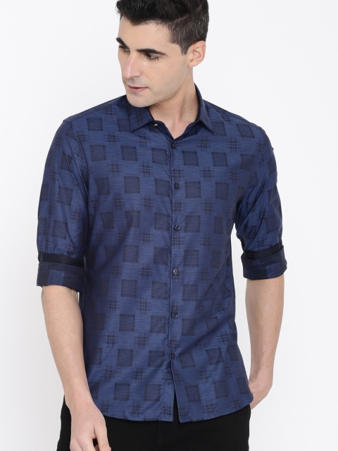

True Blue Men Navy Blue Regular Fit Self Design Casual Shirt