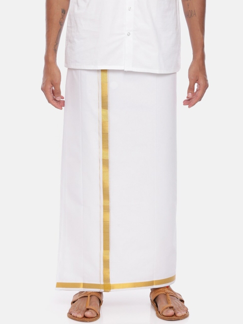 

UATHAYAM Men White & Gold-Coloured Solid Dhoti