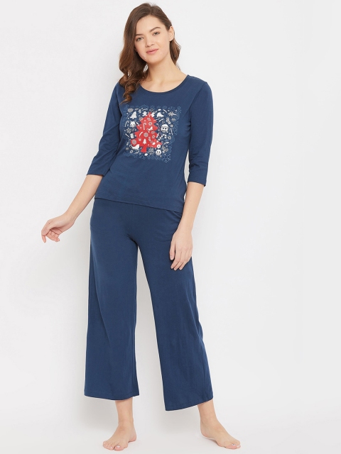 

Clovia Women Blue & Red Printed Night Suit