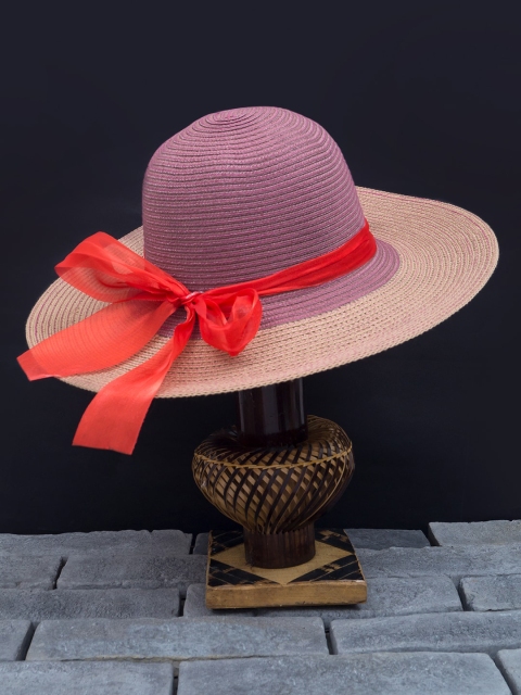

Golden Peacock Women Purple & Beige Woven-Design Straw Sun Hat