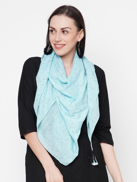 

Get Wrapped Women Blue Self Design Scarf with Tasselled Border