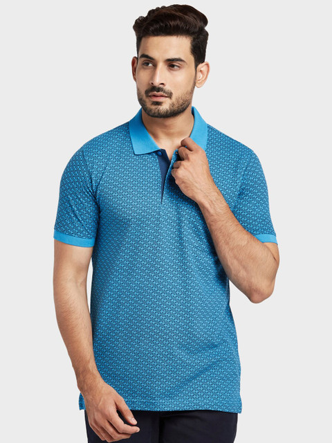 

ColorPlus Men Blue Printed Polo Collar T-shirt