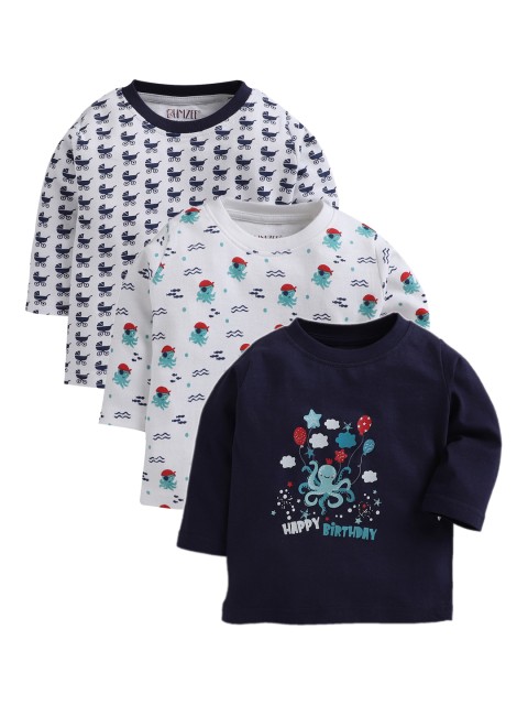 

BUMZEE Kids Pack Of 3 Kids Navy Blue Printed Round Neck T-shirt