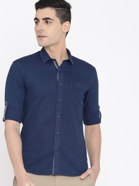 

True Blue Men Blue Regular Fit Self Design Casual Shirt