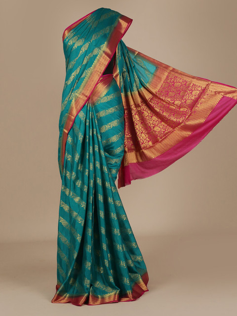 

Pothys Blue Woven Design Poly Chiffon Saree