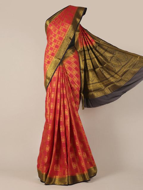 

Pothys Red & Gold-Toned Jute Silk Woven Design Saree