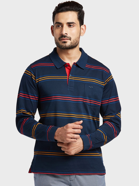 

ColorPlus Men Blue Striped Polo Collar T-shirt