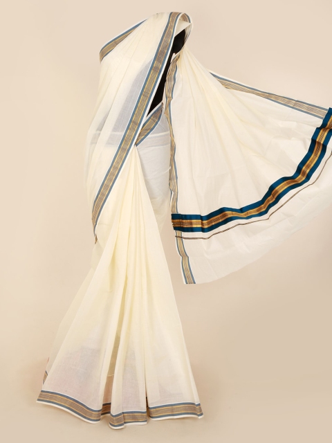 

Pothys Off-White Solid Pure Cotton Saree