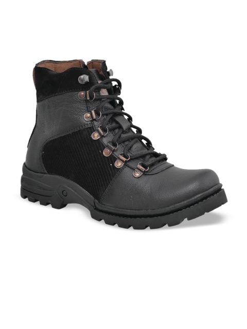 

Carlton London Men Black Solid Leather Lightweight Mid-Top Flat Boots