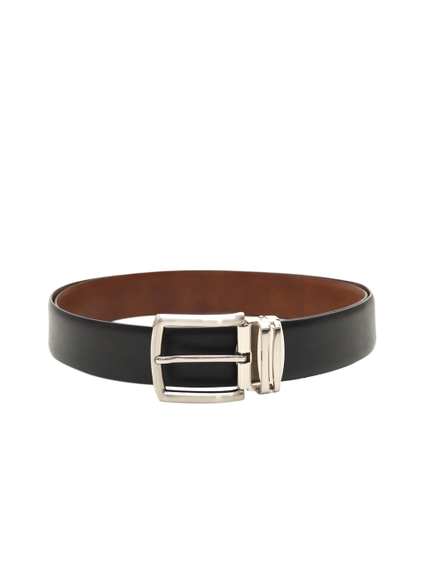 Da Milano Men Black Textured Leather Belt
