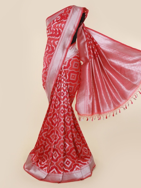 

Pothys Pink & Red Art Silk Checked Banarasi Saree