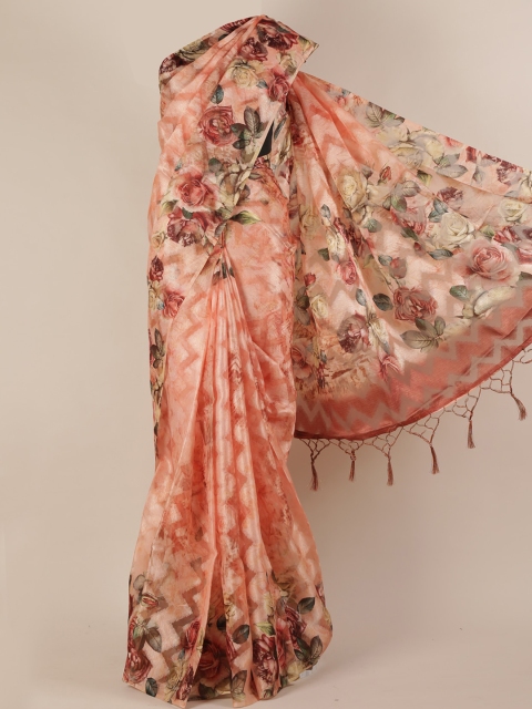 

Pothys Peach-Coloured Printed Linen Blend Saree
