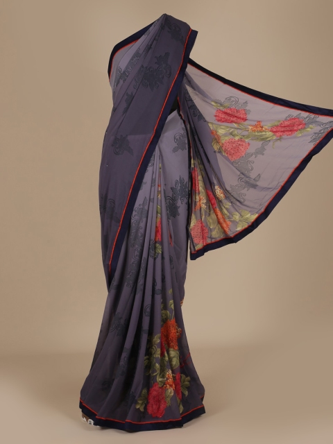 

Pothys Grey Printed Poly Chiffon Saree