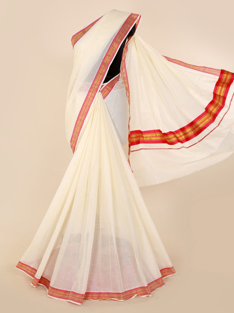 

Pothys Off-White Solid Saree