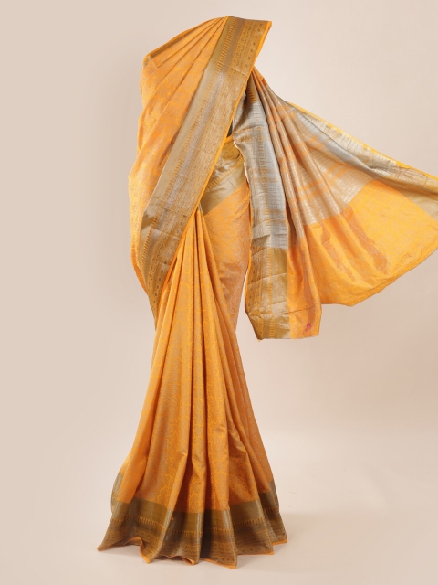 

Pothys Mustard Yellow & Gold-Toned Jute Silk Printed Saree