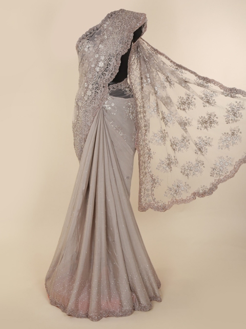 

Pothys Grey Embroidered Poly Georgette Saree