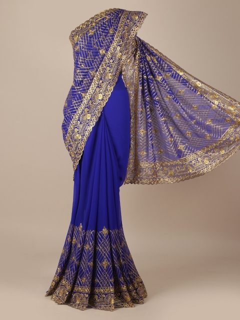 

Pothys Blue Embroidered Poly Georgette Saree
