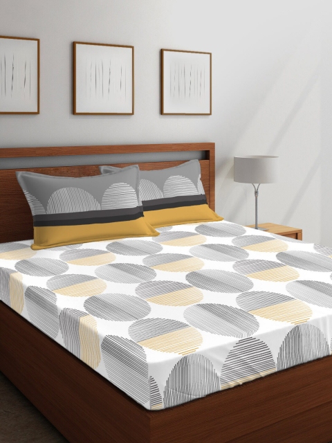 

Layers Grey & White Geometric Printed 144TC Cotton One Bedsheet & Two Pillow Covers