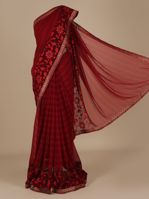 

Pothys Maroon Printed Poly Chiffon Saree