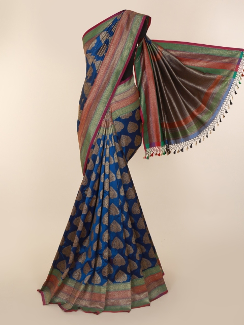 

Pothys Blue Art Silk Checked Banarasi Saree