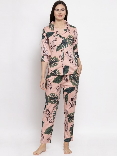 

Claura Women Pink & Green Printed Sustainable Night Suit
