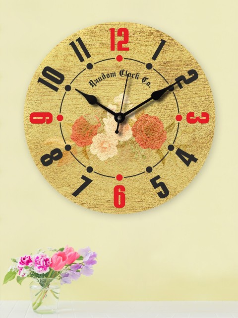 

RANDOM Beige & Orange Rustic Flower Wooden Analogue Wall Clock