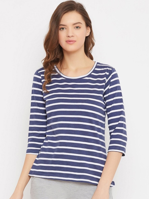 

Clovia Women Blue & White Striped Lounge T-Shirt