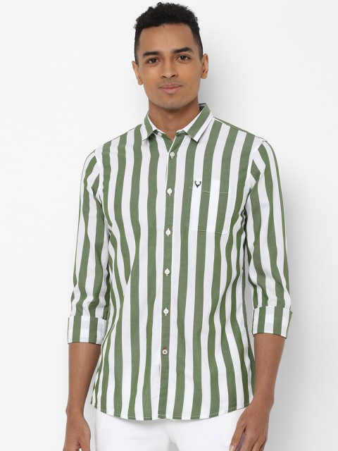 

Solly Jeans Co. Men White & Green Regular Fit Striped Casual Shirt