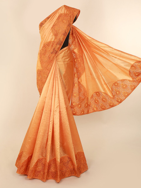 

Pothys Orange Embellished Jute Silk Saree