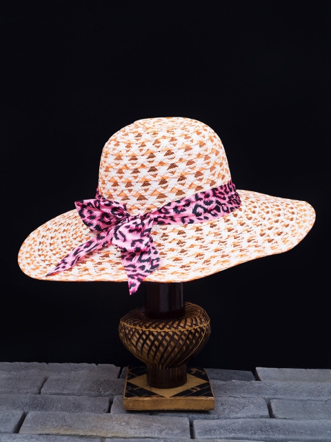 

Golden Peacock Women Orange & White Woven Design Sun Hat