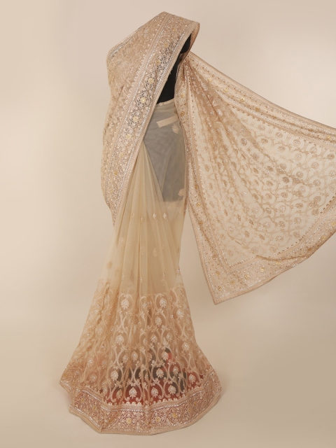 

Pothys Cream-Coloured Embellished Net Saree