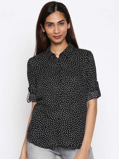 

Honey by Pantaloons Women Black Regular Fit Polka Dot Printed Casual Shirt